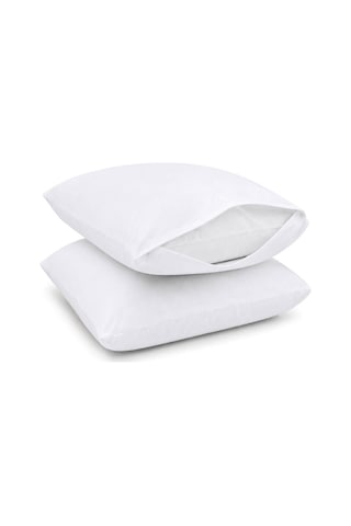2 Li Sıvı Geçirmez Yastık Alezi Pamuklu Kapaklı 50x70+20 Cm Beyaz