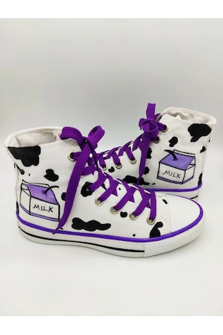 El Boyaması Milk Convers Modeli Sneaker Günlük Spor Ayakkabı (518920489) Beyaz