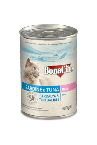 BonaCibo Ezme Sardalya ve Ton Balıklı Konserve Yetişkin Kedi Maması 6 x 400 G