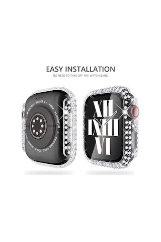Apple Uyumlu Watch 7 45mm Zore Watch Gard 24 Kenarları Taşlı Sert Pc Kasa Ve Ekran Koruyucu
