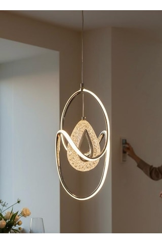 3 Renk Kristal Damla Model Tekli Sarkıt Avize Altın - Gold