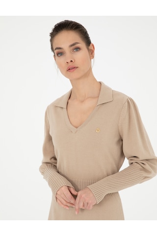 Pierre Cardin Kadın Krem Regular Fit Triko Elbise 50280227-vr071 Beyaz