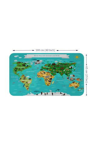 Eğitici Dünya Haritası Dünya Atlası Çocuk Ve Bebek Odası Duvar Sticker-60x105-3780 - Renkli Çok Renkli