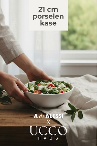 21 Cm Porselen Artisan Salata Meyve Sunum Kasesi - Yemek Makarna Tabağı beyaz