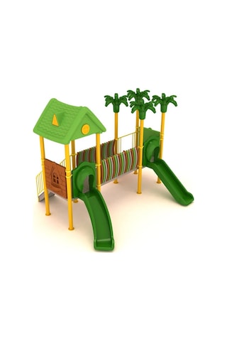 Çocuk Oyun Grubu, İki Kuleli İki Kaydıraklı Ev Çatılı-66 Çok Renkli