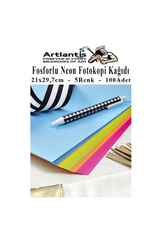 Artlantis Neon Fosforlu Renkli A4 Fotokopi Kağıdı 100 Lü 1 Paket 100 Adet Fosforlu 5 Renk Parlak Canlı Renkler Foto