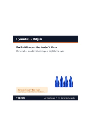 Trobus Mavi Sivri Alüminyum Sibop Kapağı 4'lü 32 Mm
