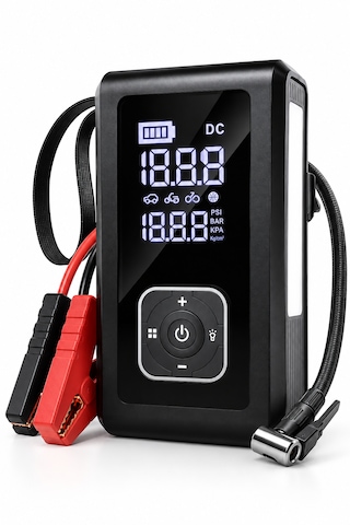 Akü Takviye Cihazı Ve Dijital Lastik Şişirme Kompresörü 10000 Mah 150 Psı 5 Fonksiyonlu Powerbank Led Fener
