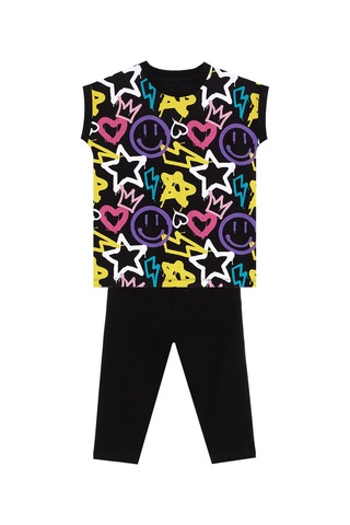 Denokids Mushi Street Style Kız Çocuk T-shirt Tayt Takım Çok Renkli