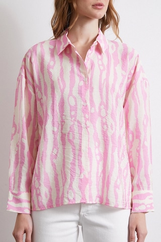 Never More Zebra Desen Modal Gömlek Pembe Pembe