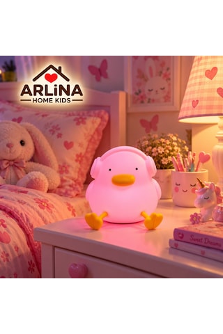Sevimli Ördek Gece Lambası Rgb Renk Değiştiren Dokunmatik Silikon Bebek Çocuk Odası Şarjlı Led