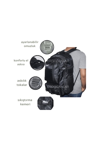Baggor Büyük Boy Su Geçirmez Çok Gözlü Seyahat Okul Trekking Sırt Çantası 50 L Siyah