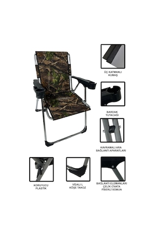 Metallica Concept Lüx Krom 2 Adet Kamp Sandalyesi Katlanır Üç Katlı Bardaklıklı Piknik Sandalysi 140 Kg Taşıma Kapasiteli Çok Renkli