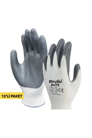 Eldiven - Nitril Pn72 10 Beden, 12'li Paket, Gri Beyaz Beyaz - Gri 10 - Xl