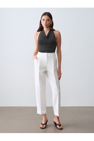 Dilvin 72694 Kıvrık Paça Pileli Pantolon-beyaz