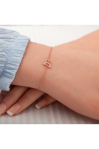 925 Ayar Gümüş Rose Kelebek Kadın Bileklik Gümüş - Rose