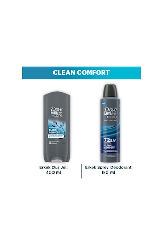 Dove Men +care Erkek Deodorant Clean Comfort 72 Saat Koruma 150 Ml + Clean Comfort Duş Jeli 400 Ml