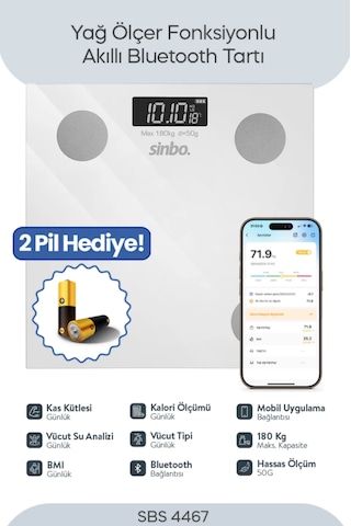 Sinbo Bluetoothlu Yağ Ölçer Baskül Sbs-4467