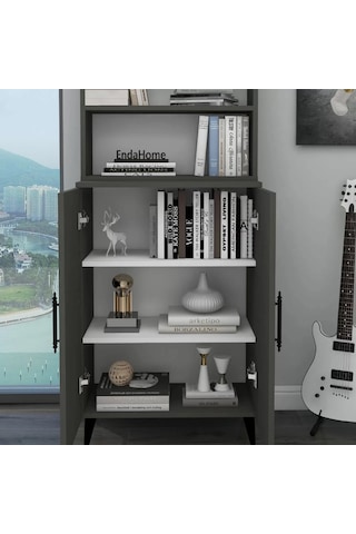 Reyo Home Enda Oras 6 Raflı 2 Kapaklı Klasik Kitaplık Antrasit