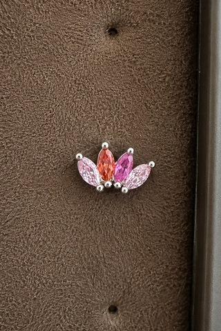 Sertifikalı 316l Çelik Pembe Fuşya Ve Mercan Markiz Taşlı Taç Form Premium Gümüş Renk Tragus Ve Heli