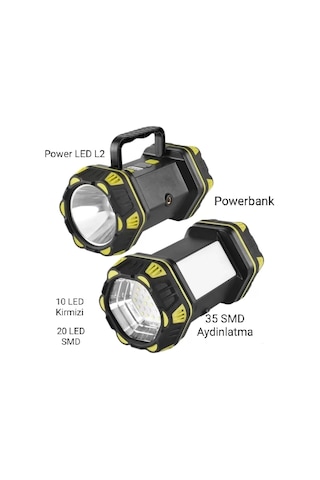 F-262 Yeni Güçlü Çift Taraflı Taşınabilir Spot Ve Işıldak Usb Powerbank Şarjlı Fener Çok Renkli