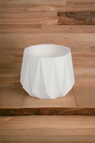 Dekoratif Beyaz Beton Saksı Kaktüs Sukulent Bambu Çiçek Saksısı 22 Cm