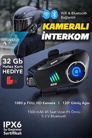 Q28 5.3 Bluetooth Kameralı Intercom - 1500 Mah Su Geçirmez Kask İçi Motosiklet Kulaklık