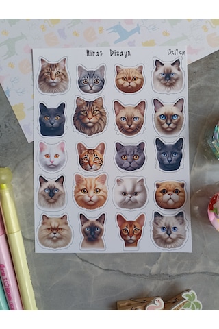 Tatlı Kedi Köpek Kafaları Sevimli Sticker Etiket Çıkartma 2 Sayfa