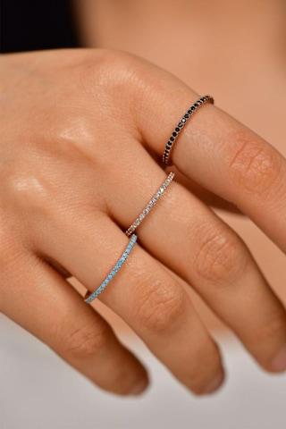 Roza Silver 925 Ayar Mix Taşlı Rose Minimal Tamtur 3'lü Gümüş Yüzük Set Rr10023