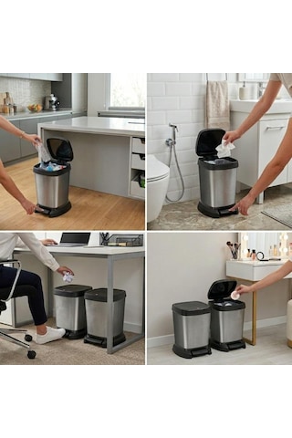 Paso Dekoratif Çöp Kutusu 6 L 4'lü Set - Karbon