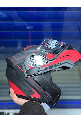Çene Açılır Kask / Güneş Gözlüklü Motosiklet Kaskı Kırmızı