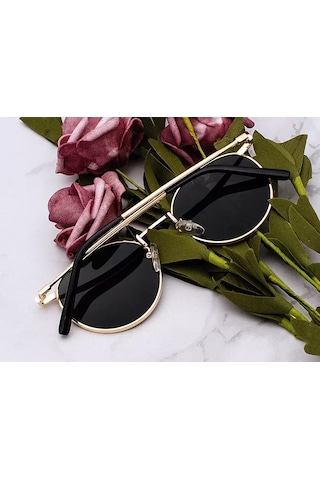 Oval Güneş Gözlüğü Sarı Çerçeve Siyah Cam Unisex