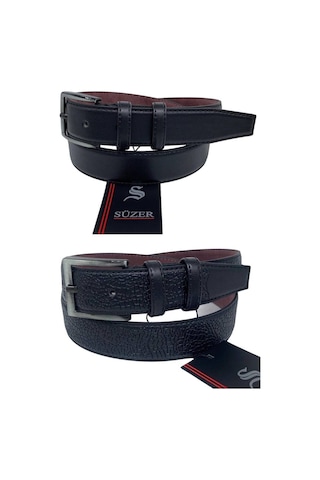 Süzer Deri 2'li Set X 3 Cm Klasik Suni Deri Erkek Çocuk Kemeri Siyah Siyah