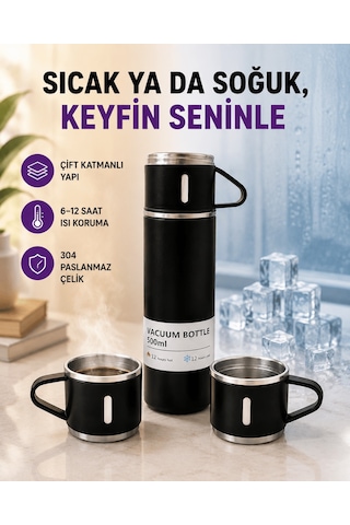 Shnstore Paslanmaz Çelik Termos Seti 500 Ml Kapasite, 6-12 Saat Isı Koruma, Hediye Kutulu Shntknd0720