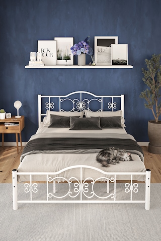 Argimo Pero Çift Kişilik Ferforje Metal Beyaz Karyola 150x200