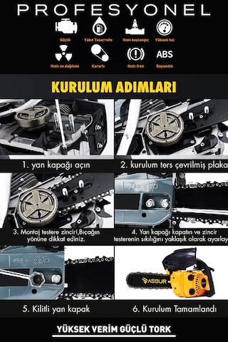 Assur 25CC Mini Benzinli Testere Ağaç Odun Dal Budama Ve Kesme Testeresi Hızar Motoru - 2362
