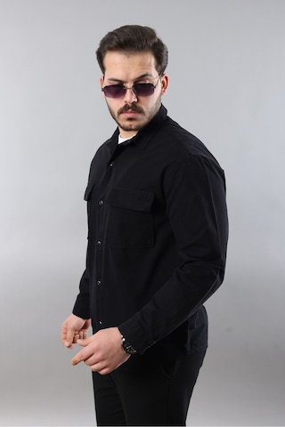 Little Cup Jeans Co Erkek Relax Fıt Kalıp Pamuklu Siyah Kot Gömlek