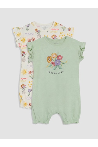 LC Waikiki Lcw Baby Yeşil Fırfırlı Baskılı Kız Bebek 2'li Tulum Lıght Green