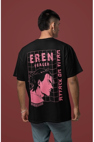 Sevbano Attack On Titan Sırt Baskılı Unisex Oversize Eren Yeager Anime Ka Siyah