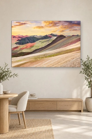 Fida Gün Batımında Gökkuşağı Dağları Canvas Tablo Çok Renkli