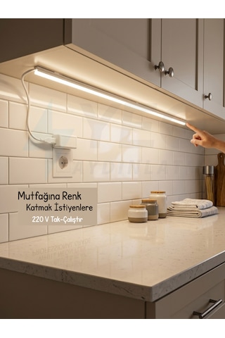 220v Fişli Günışığı 4000k Kendinden Yapışkanlı 3m Neon Cob Led Mutfak Tezgah Altı Aydınlatma - Trafosuz Tak Çalıştır Gün Işığı