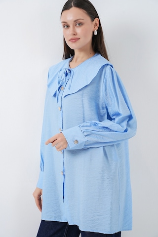 Bigdart Kadın Bebe Yaka Uzun Tunik 5967 - Mavi