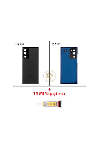 Samsung Galaxy Note 20 Ultra Siyah Renk Lensli Arka Kapak + B7000 Yapıştırıcı Arka Cam Batarya Kapağı Pil Kapağı Lazer Kesim Back Cover Galaxy Note 20 Ultra Uyumlu