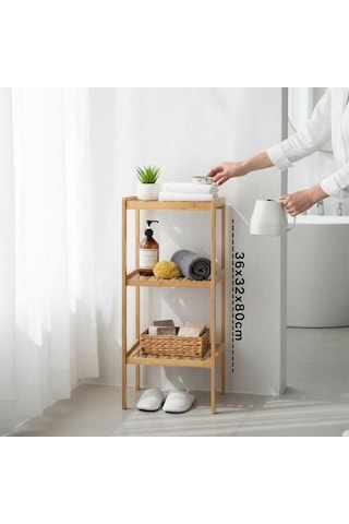 Go İthalat Çok Amaçlı Raf - Organizer 3 Katlı Ahşap - Bambu 36x32x80cm