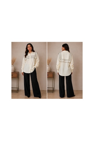 Gül&can Butik Ekru Oversize Detaylı Gömlek Sarı