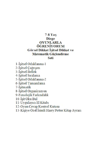 Önel Yayıncılık Dizge 7-8 Yaş Görsel İşitsel Dikkat ve Matematik Güçlendirme Seti + Kişiye Özel İsimli Harry Potter Kitap Ayracı