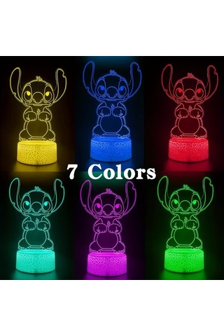 Honeybeeshop 1 Adet Dikiş Çizgi Film Karakterli Akrilik Sevimli Renk Değiştiren Gece Lambası Usb Veya Pil İle Çalışır Yatak Odası Led Masa Lambası Ahşap
