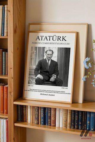 Atatürk Klasik Portre Posteri, Ahşap Çerçeveli Duvar Tablosu - Sevdiklerinize Özel Hediye