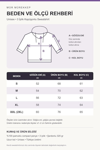 Mor Mürekkep Türk Sembolleri Dikey Kompozisyon Baskılı Kapüşonlu Sweatshirt - Siyah