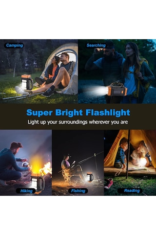 Aubyhe Oranj Büyük Boy Güneş Enerjili Usb Şarjlı 8 Modlu Çift Butonlu Cob El Feneri - Kamp Ve Acil Durum Işığı Çok Renkli